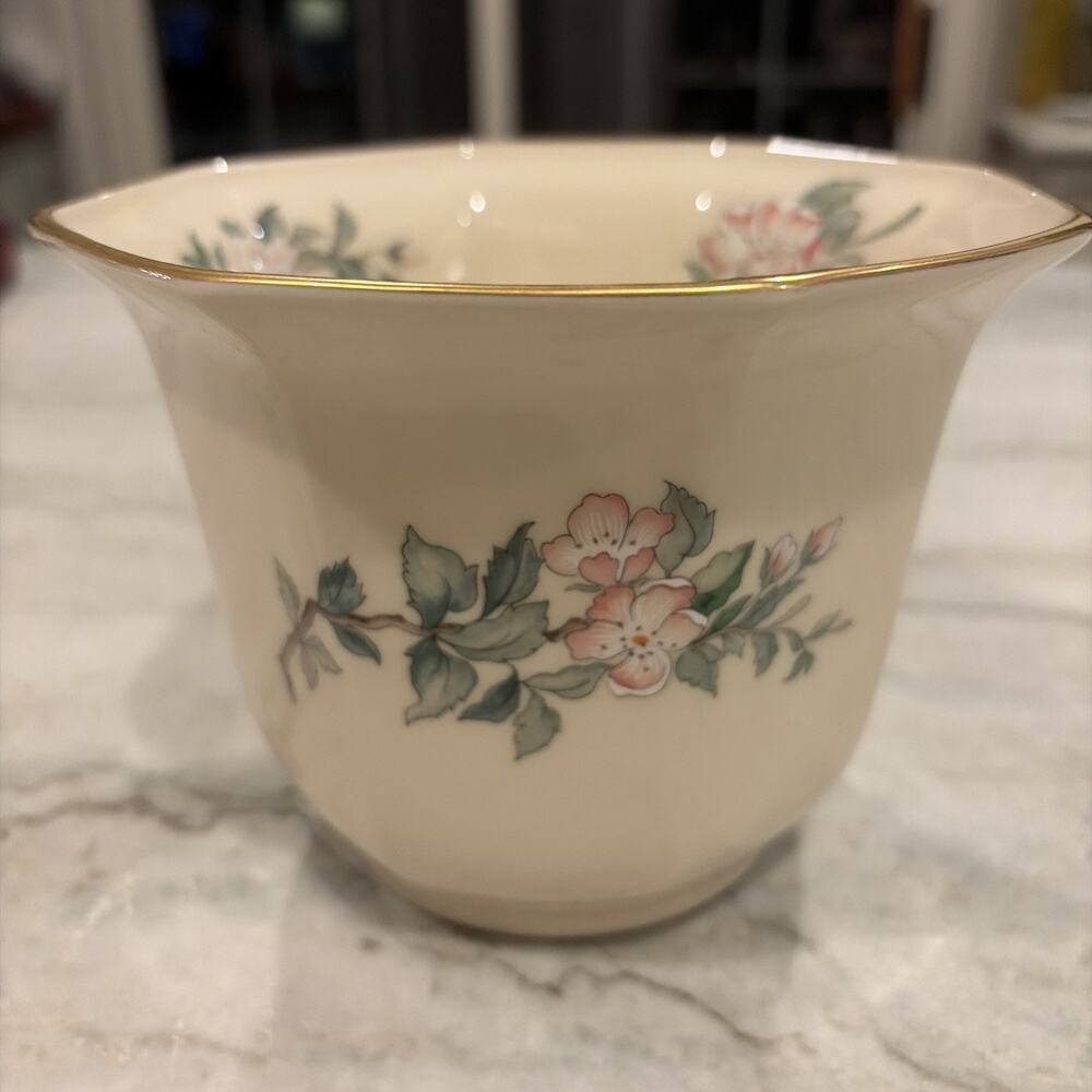 Lenox "Serenade" Cache Pot Planter Bird Flower Gold Trim